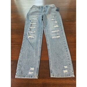 Habitual Kid High Waist Jean Kids Size 14 Light Blue Distressed Ripped Straight